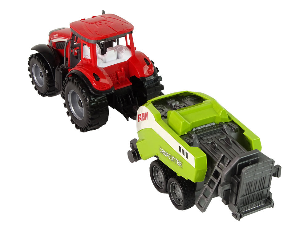 Traktor s přívěsem a setím frikční pohon červený zelený