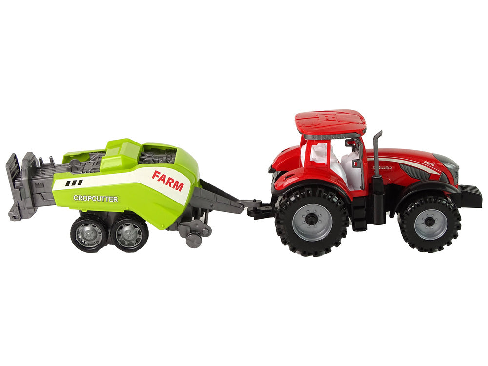 Traktor s přívěsem a setím frikční pohon červený zelený