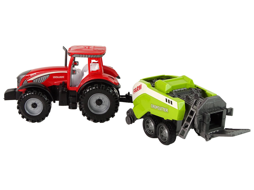 Traktor s přívěsem a setím frikční pohon červený zelený