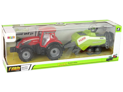 Traktor s přívěsem a setím frikční pohon červený zelený