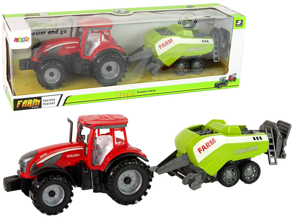 Traktor s přívěsem a setím frikční pohon červený zelený