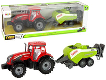 Traktor s přívěsem a setím frikční pohon červený zelený