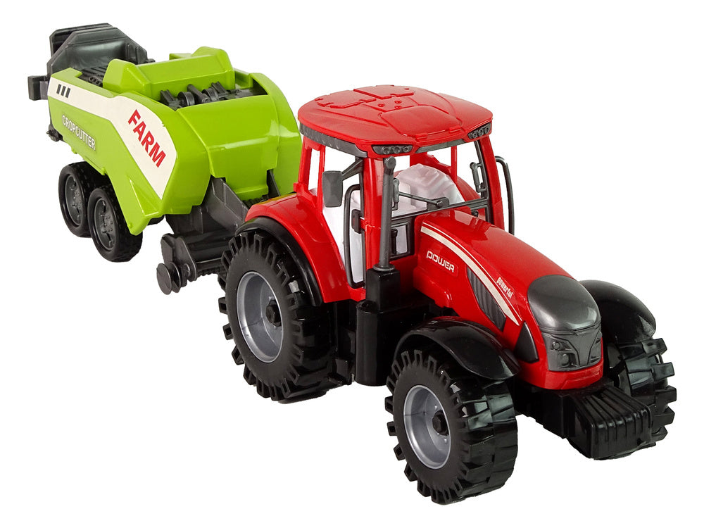 Traktor s přívěsem a setím frikční pohon červený zelený