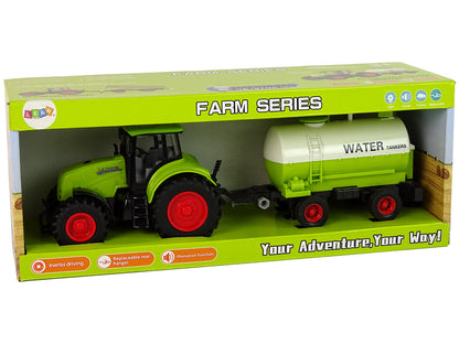 Traktor s přívěsem a velkými koly se světly a zvuky zelený