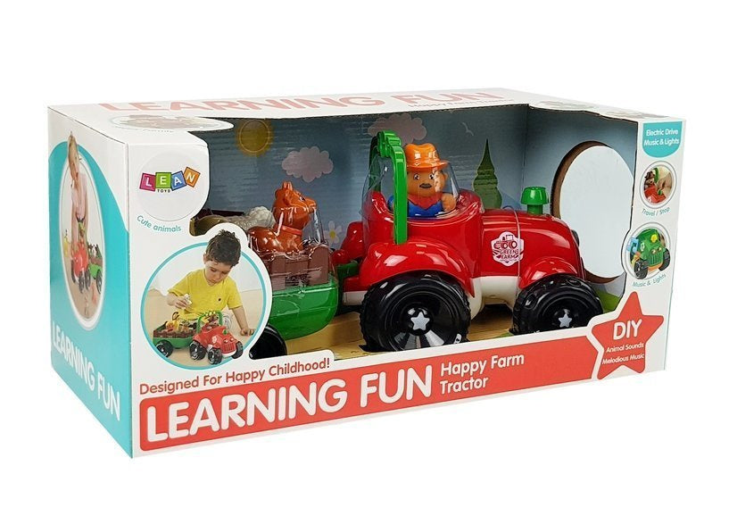 Traktor s přívěsem a zvířátky na baterie se světly a zvuky