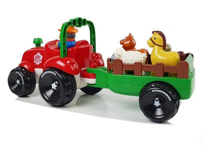Traktor s přívěsem a zvířátky na baterie se světly a zvuky