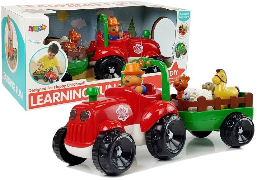 Traktor s přívěsem a zvířátky na baterie se světly a zvuky