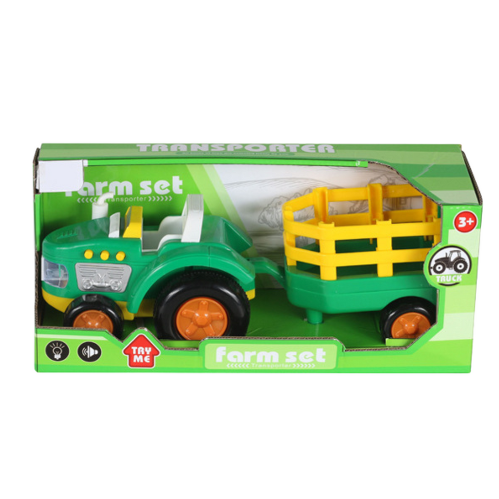 Traktor s přívěsem a zvířátky pro malé farmáře se světly a zvuky
