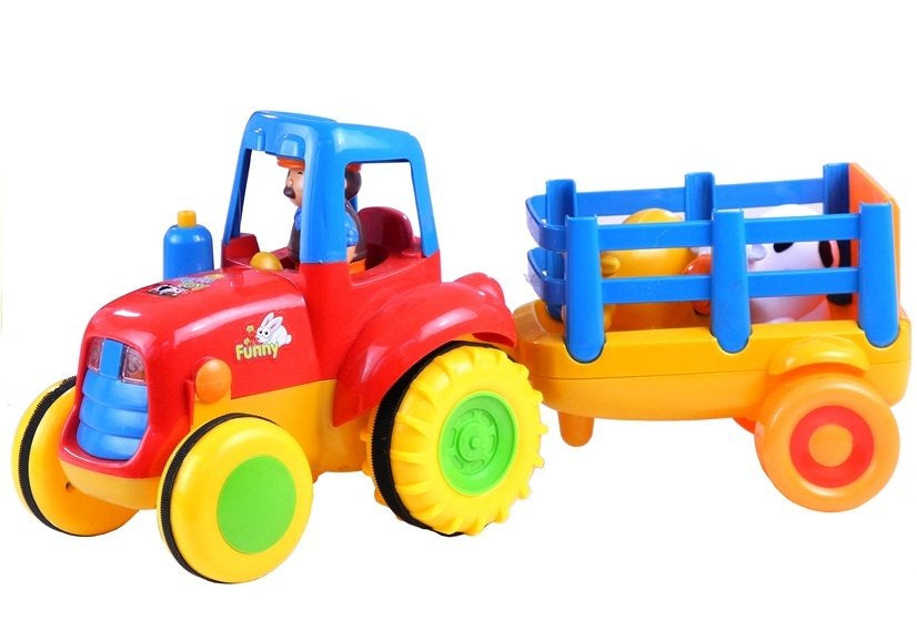 Traktor s přívěsem a zvířátky se světly a zvuky