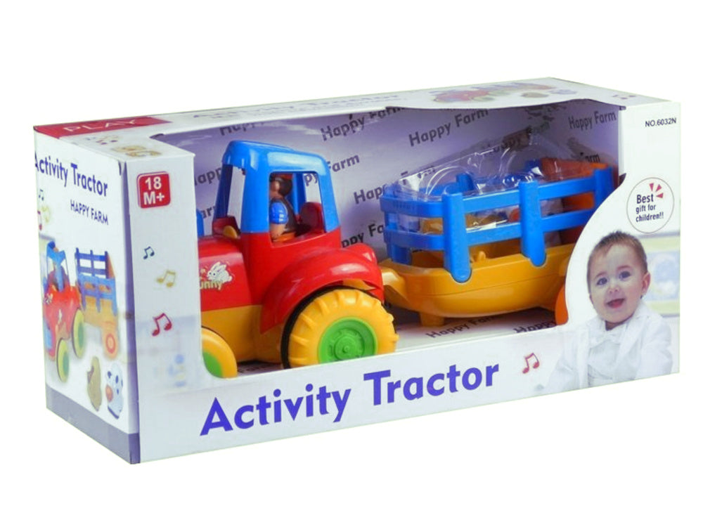 Traktor s přívěsem a zvířátky se světly a zvuky