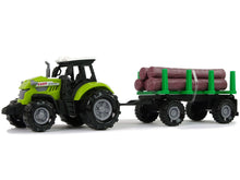 Traktor s přívěsem na dřevo se zvuky a světly zelený