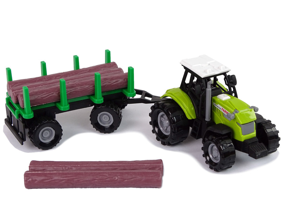 Traktor s přívěsem na dřevo se zvuky a světly zelený