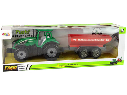 Traktor s přívěsem na setrvačník zeleno červený 22 cm