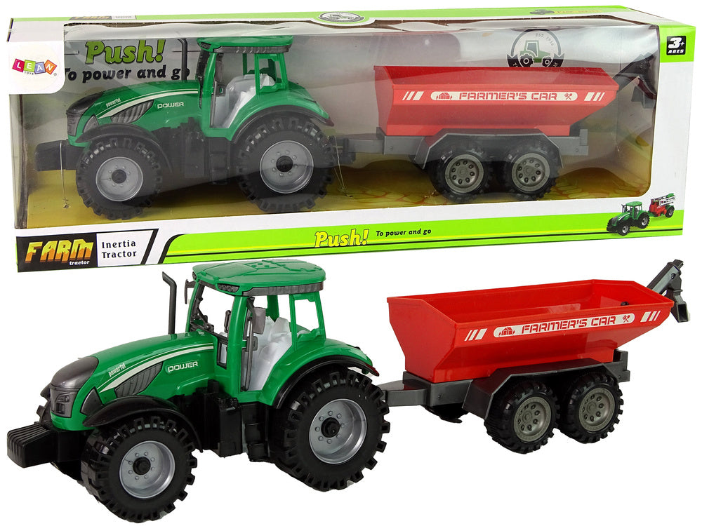 Traktor s přívěsem na setrvačník zeleno červený 22 cm
