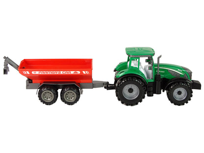 Traktor s přívěsem na setrvačník zeleno červený 22 cm
