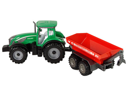 Traktor s přívěsem na setrvačník zeleno červený 22 cm