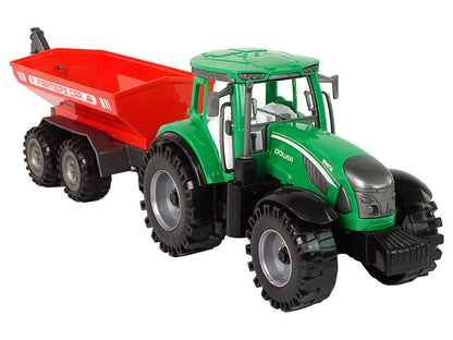 Traktor s přívěsem na setrvačník zeleno červený 22 cm
