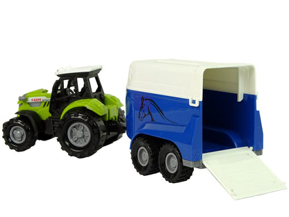Traktor s přívěsem pro koně se zvuky zelený farma