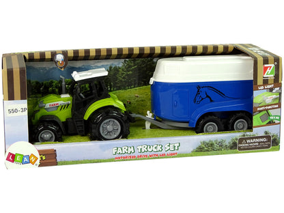 Traktor s přívěsem pro koně se zvuky zelený farma