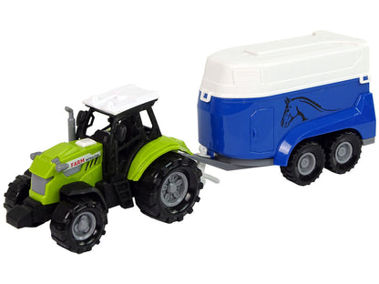 Traktor s přívěsem pro koně se zvuky zelený farma