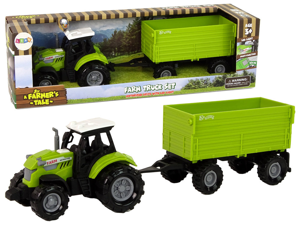 Traktor s přívěsem světla zvuky zelený
