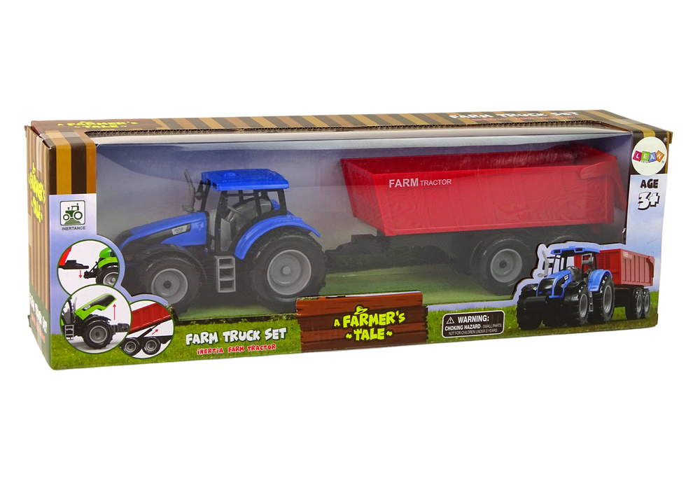 Traktor s přívěsem – zemědělské vozidlo farma | modrý