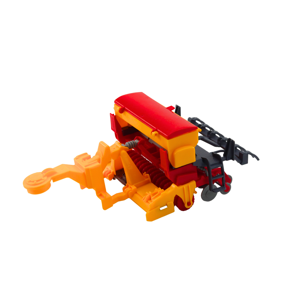 Traktor s secím strojem rolnická souprava zelený červeno žlutý