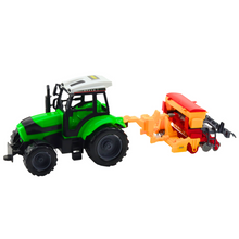 Traktor s secím strojem rolnická souprava zelený červeno žlutý