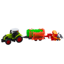 Traktor zemědělský s cisternou a shrabovačem sena zelený