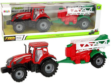 Traktor zemědělský s postřikovačem na setrvačník červený