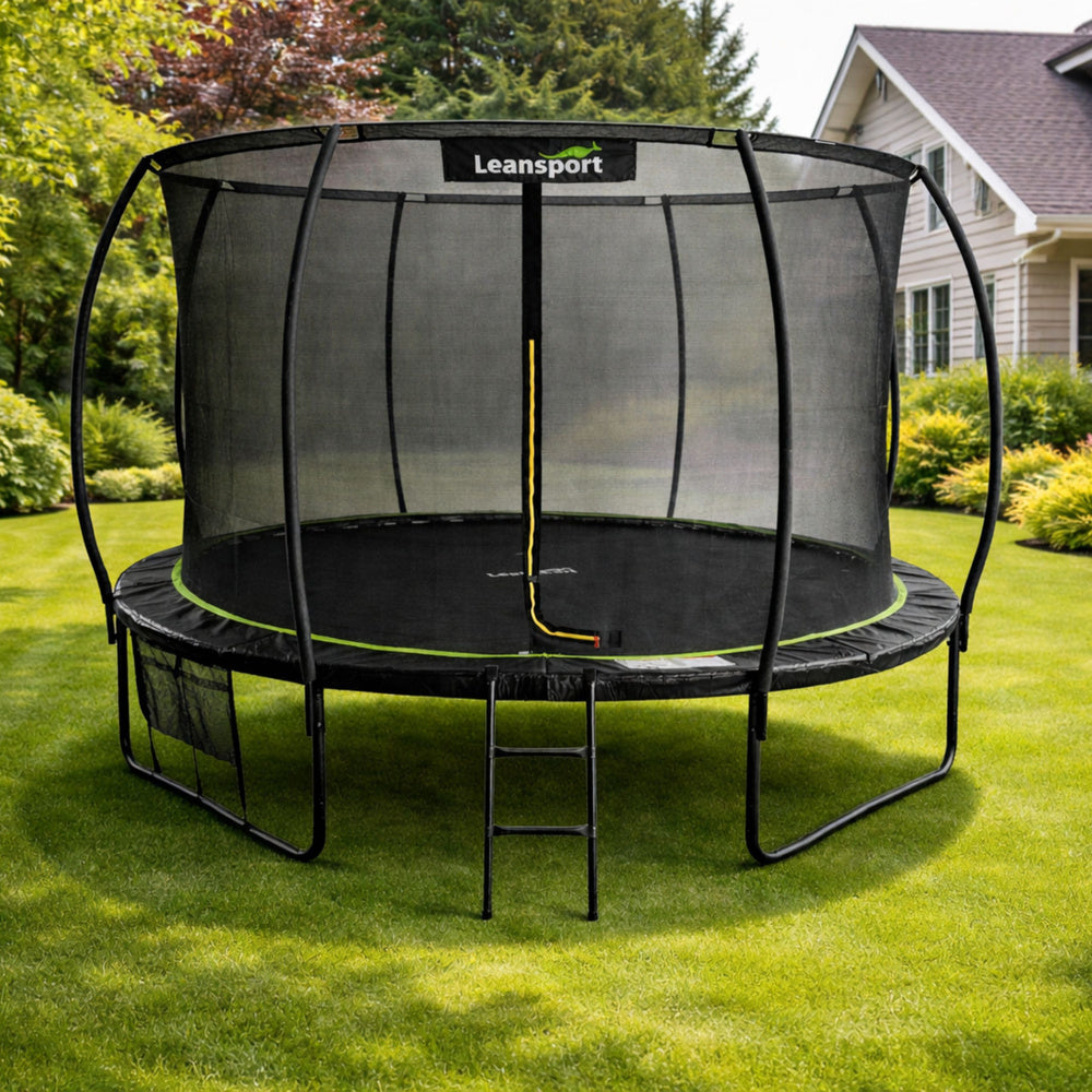 Trampolína zahradní LEAN s vnitřní sítí 487 cm – černá/zelená