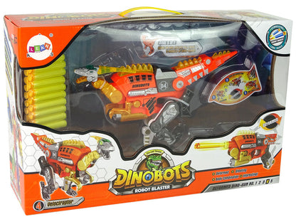 Transformovatelný dinosaurus 2v1 pistole na šipky s terčem oranžový