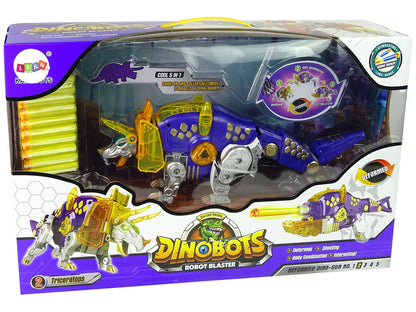 Transformovatelný dinosaurus pistole na šipky s terčem fialový