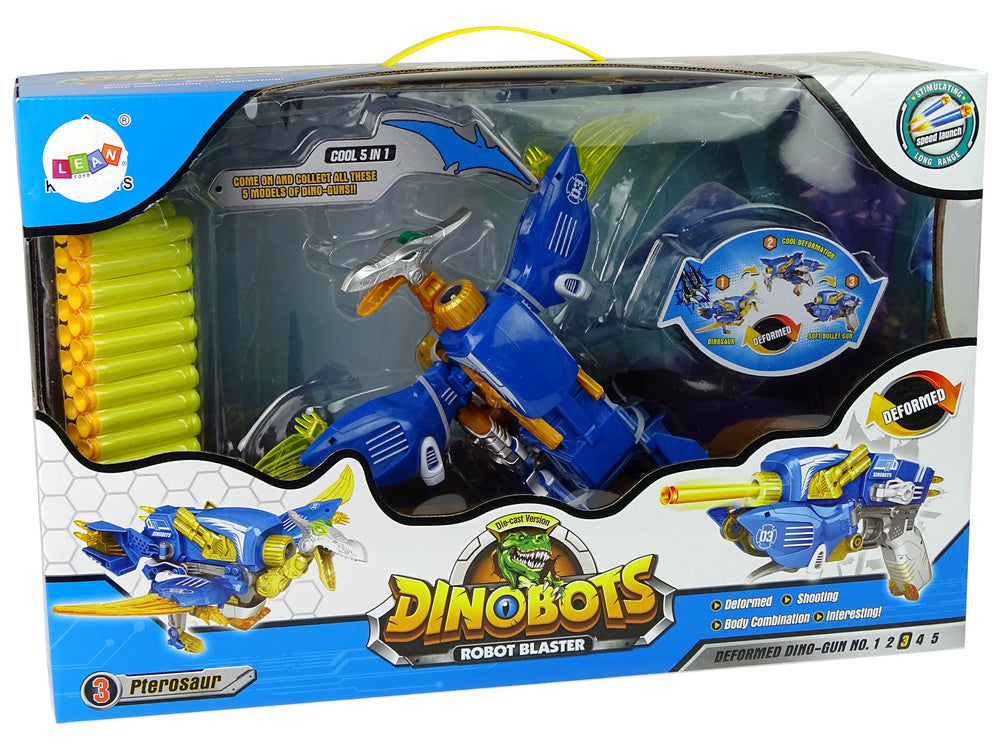 Transformovatelný dinosaurus pistole na šipky s terčem modrý