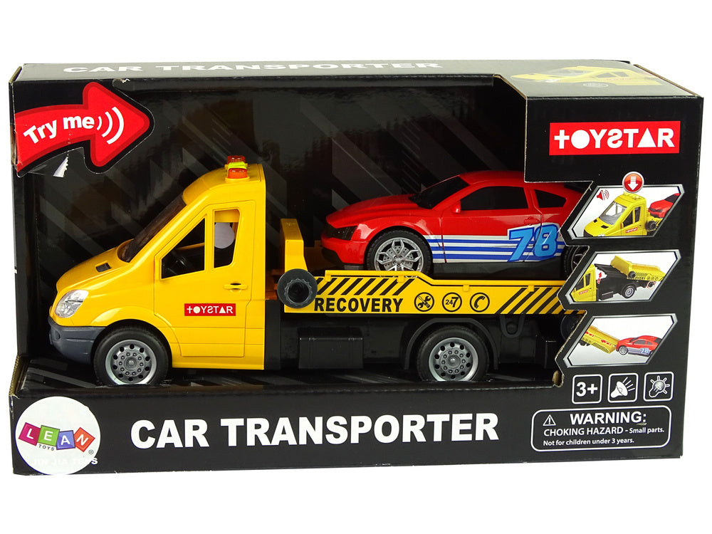 Transportní auto laweta s rampou a autíčkem se zvuky a světly žluté
