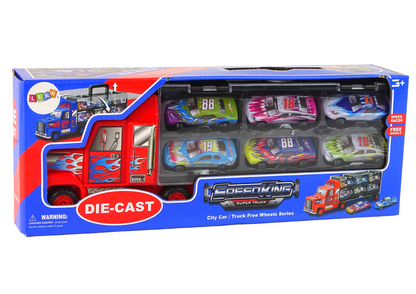 Transportní kamion s 6 závodními autíčky – plastový set