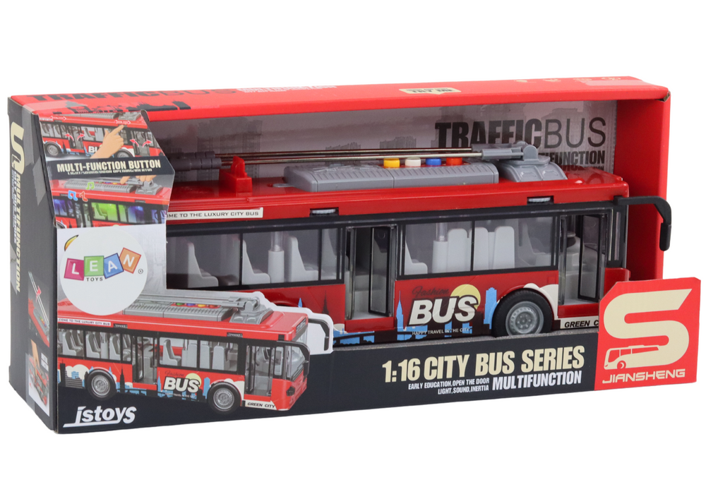 Trolejbus 1:16 s efekty světla a zvuku pohon červený