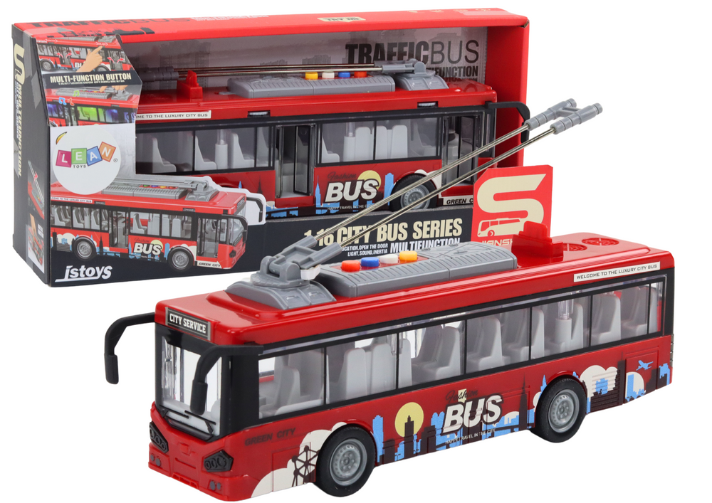Trolejbus 1:16 s efekty světla a zvuku pohon červený