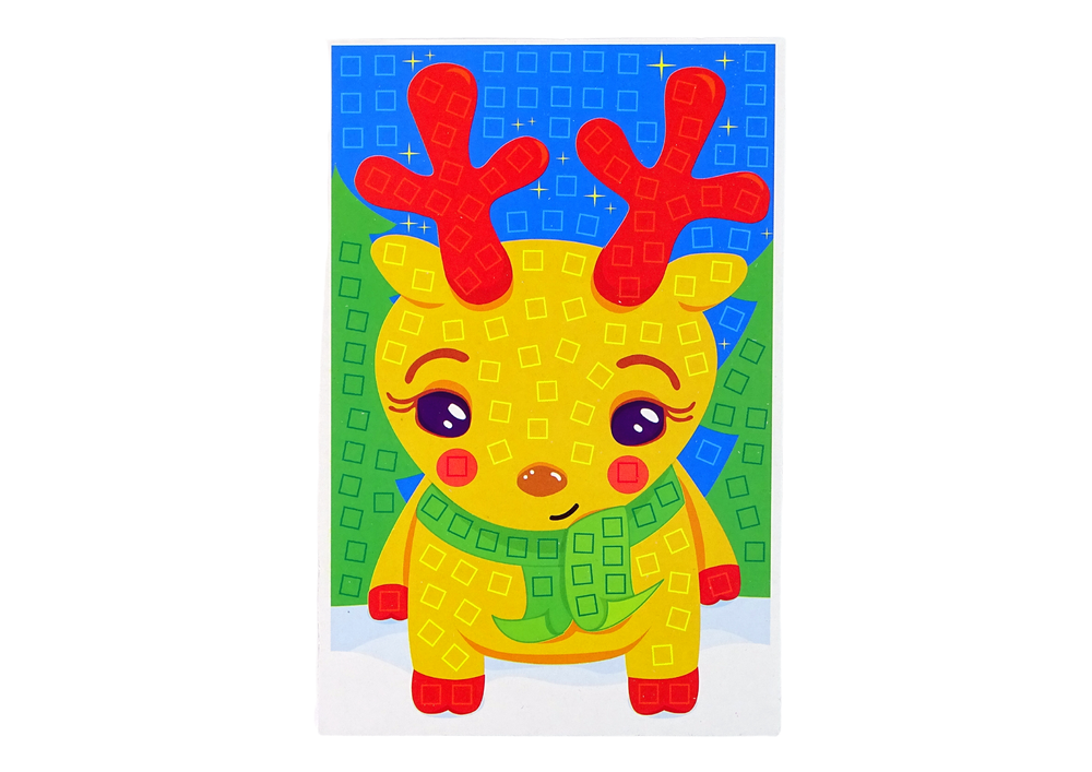 Vánoční mozaika sob DIY sada – barevné čtverečky 15x10 cm