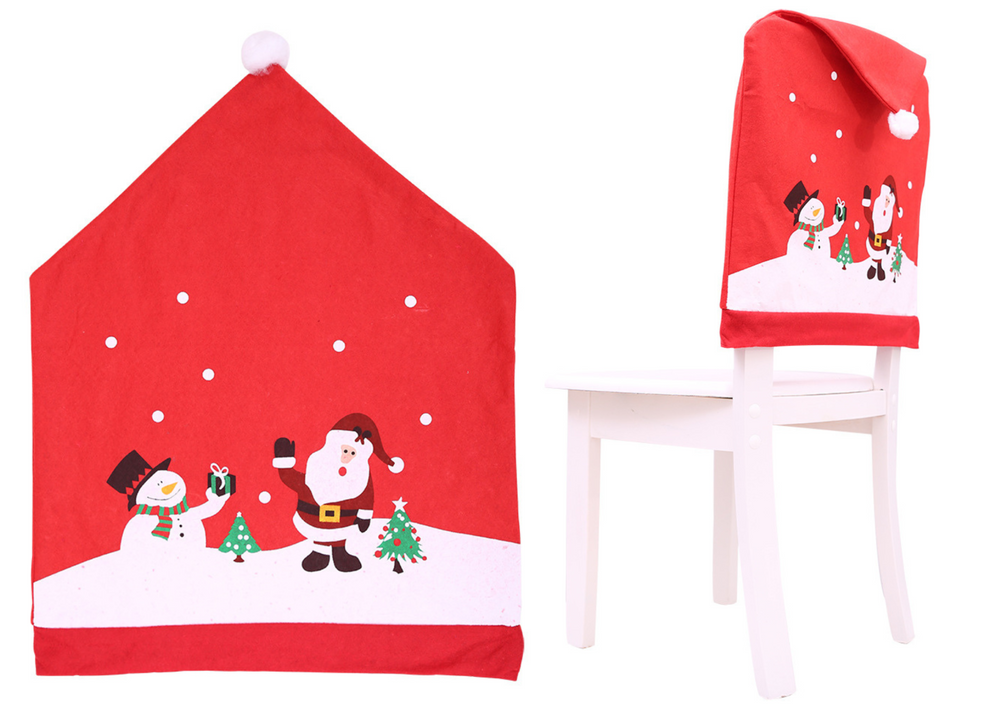 Vánoční potah na židli červený 60x48cm s čepicí a bambulí