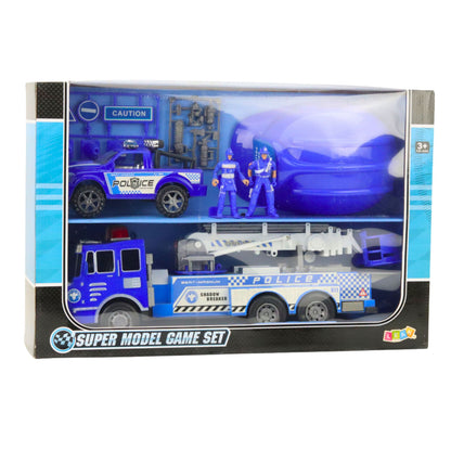 Velké policejní auto s figurkami a helmou pro děti – modrá