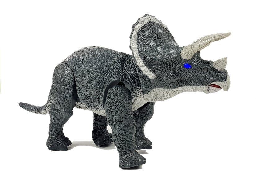 Velký dinosaurus na baterie Triceratops se zvuky a světly šedý