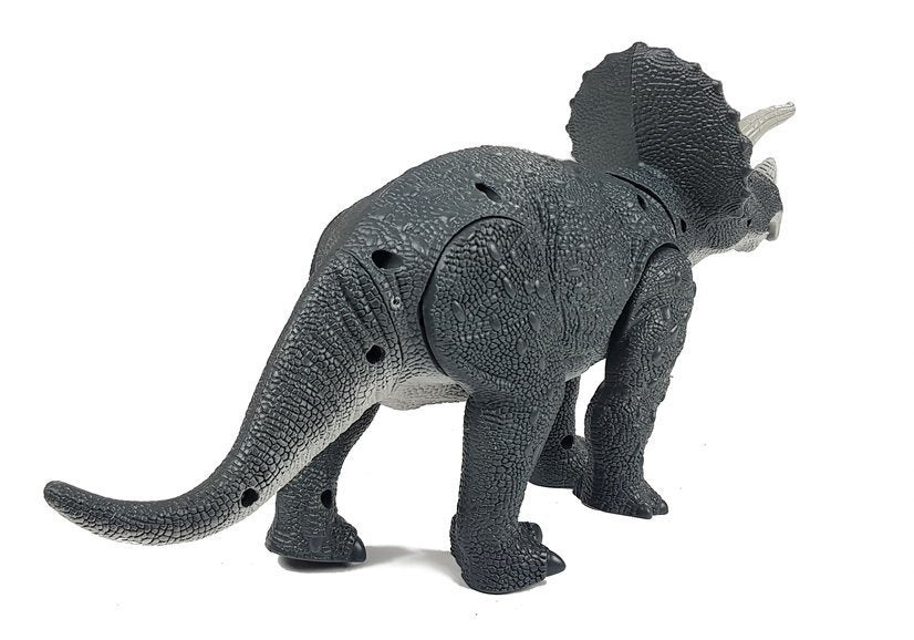 Velký dinosaurus na baterie Triceratops se zvuky a světly šedý