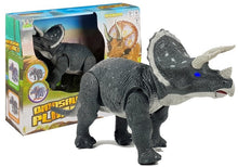 Velký dinosaurus na baterie Triceratops se zvuky a světly šedý