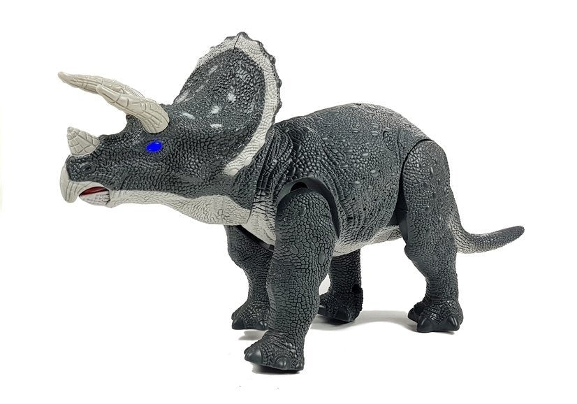 Velký dinosaurus na baterie Triceratops se zvuky a světly šedý