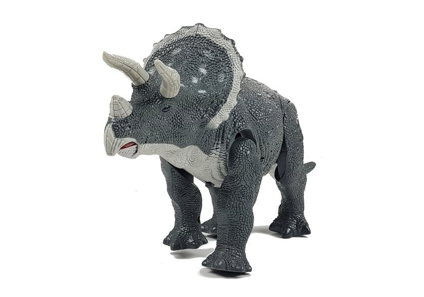 Velký dinosaurus na baterie Triceratops se zvuky a světly šedý