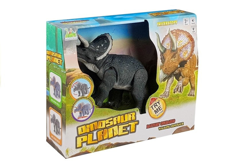 Velký dinosaurus na baterie Triceratops se zvuky a světly šedý