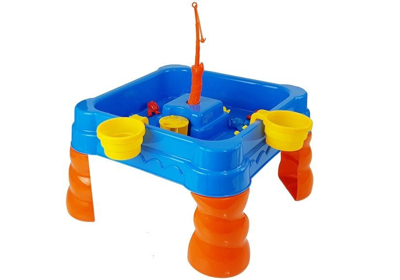 Velký rybářský set s udičkami a stolkem modro oranžový