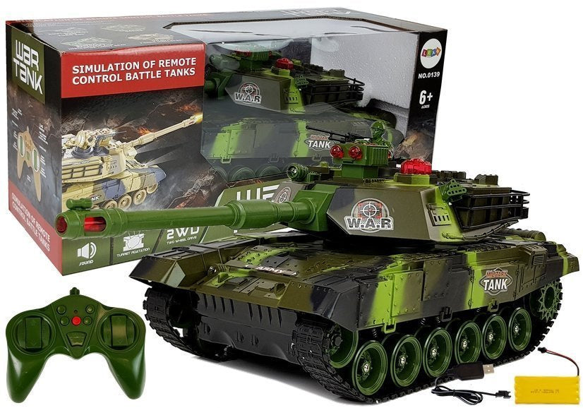 Velký tank na dálkové ovládání 2.4GHz se světly a zvuky zelený