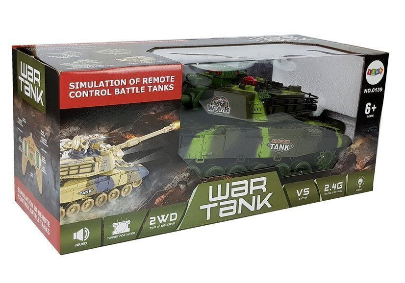 Velký tank na dálkové ovládání 2.4GHz se světly a zvuky zelený